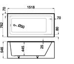 WHITE RECTANGULAR ALCOVE BATHTUB WITHOUT ARMREST